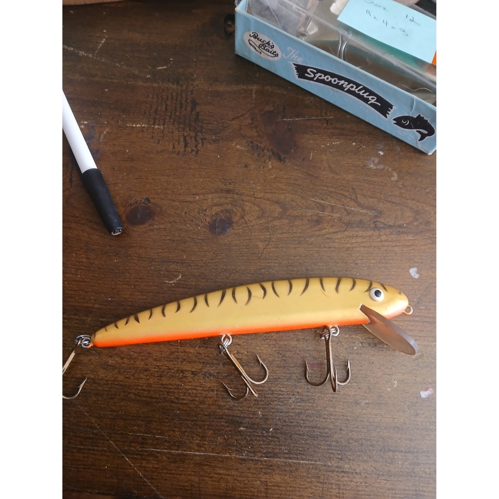 Vintage Grandma Fishing Lure Jerkbait Tiger Stripe Orange Topwater